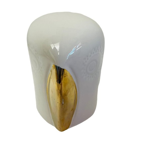 Ikea Decorative Stoneware Figurine, Parrot White & Gold Colour 4"